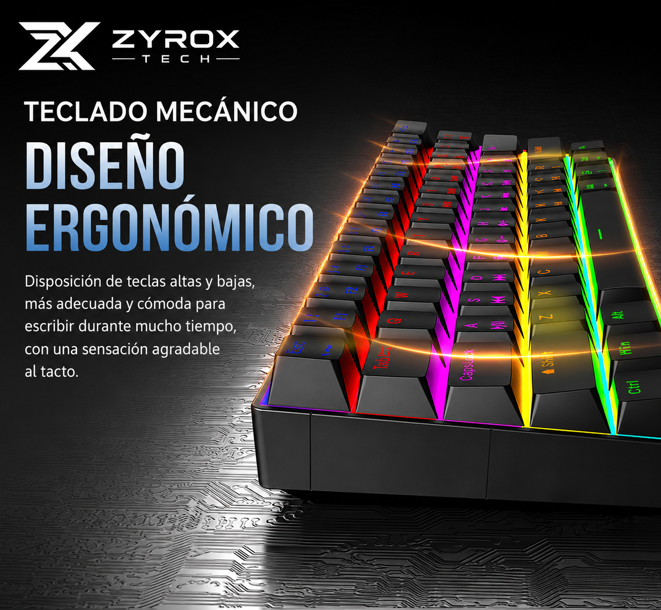Teclado Gamer Mecánico 61 Teclas RGB — Distribución Escalera