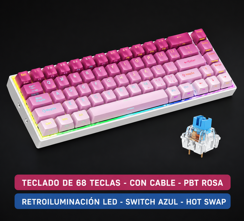 Teclado Mecánico Gamer 68 Teclas RGB Intercambiable en Caliente