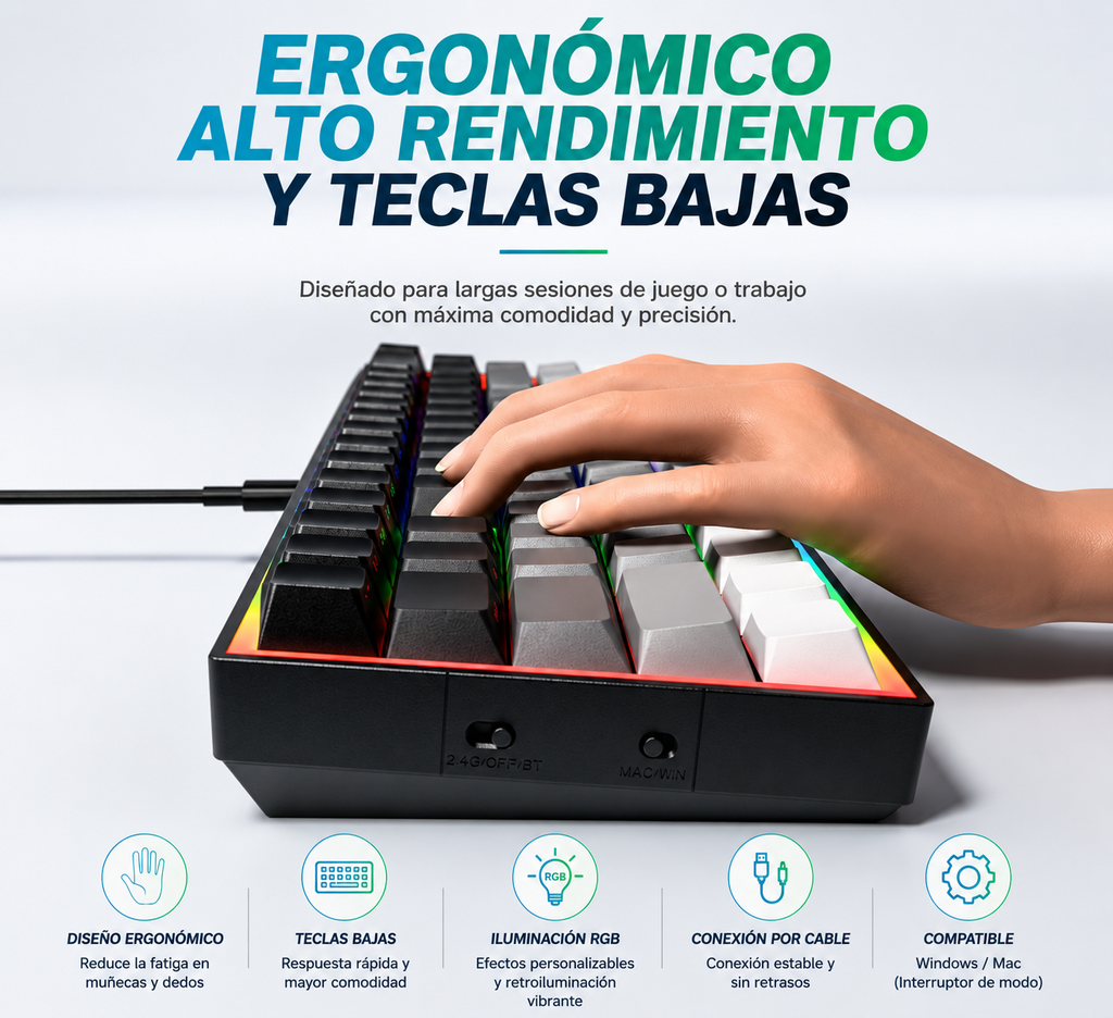 Teclado Mecánico Gamer 68 Teclas RGB Intercambiable en Caliente